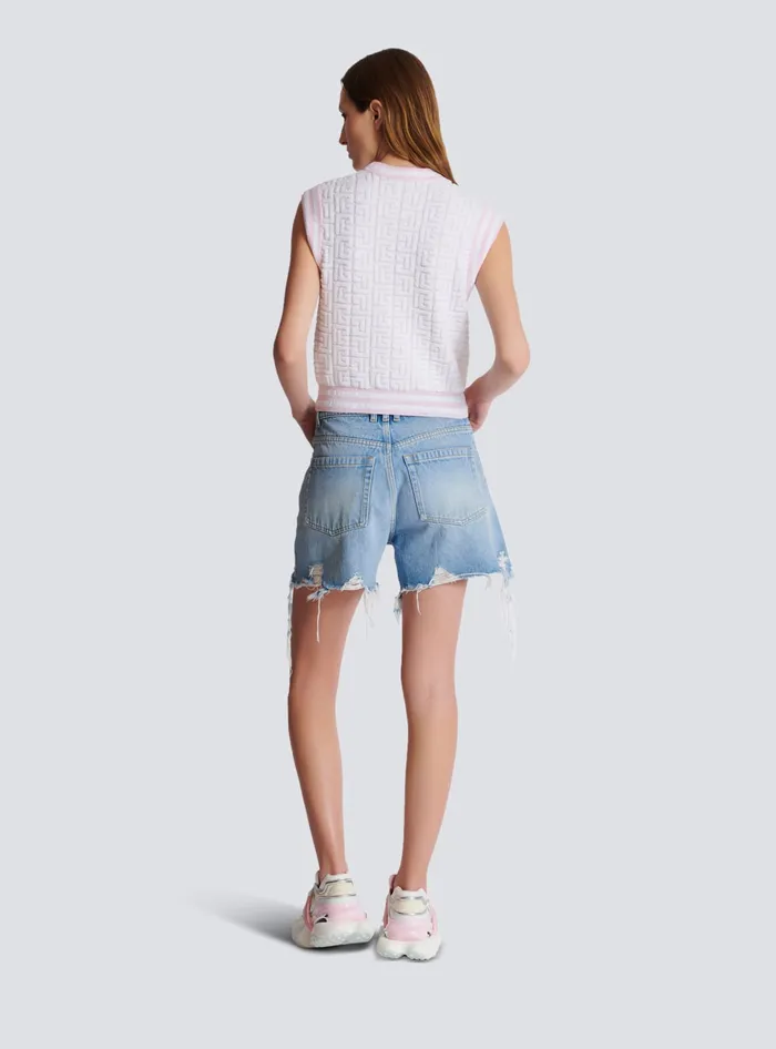 Balmain Sleeveless Monogram Knit Top Pink Women Tops And Shirts