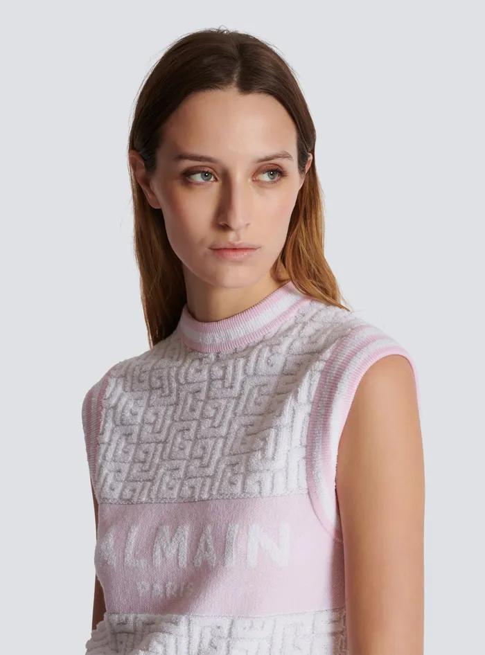 Balmain Sleeveless Monogram Knit Top Pink Women Tops And Shirts