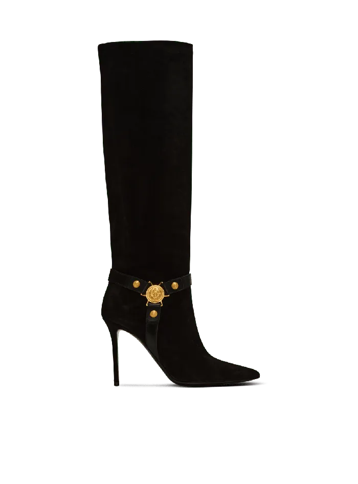 Balmain Slouchy Suede Heeled Eva Boots Black Women Boots