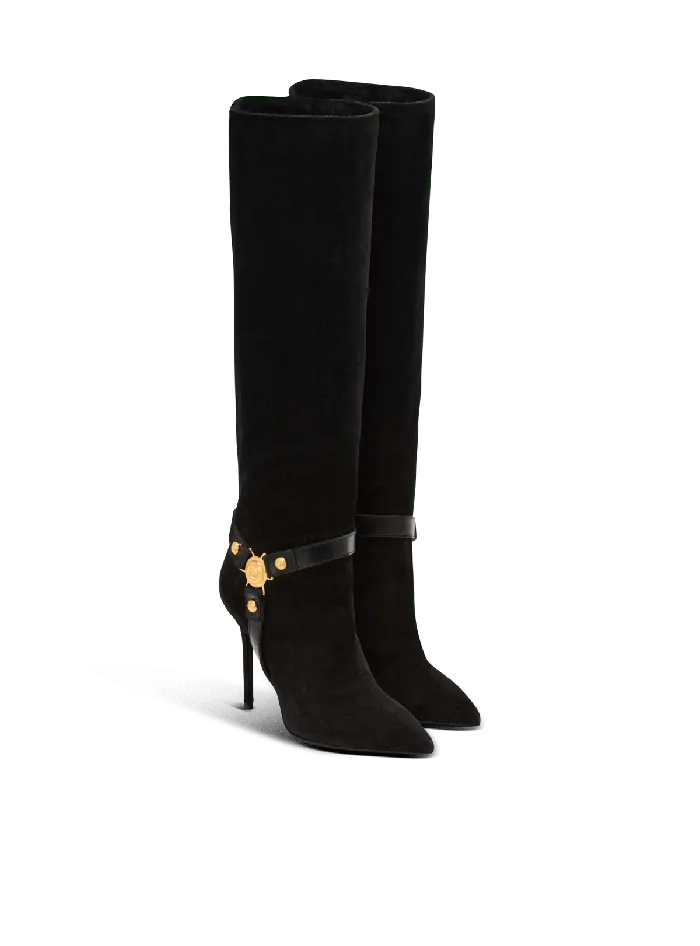 Balmain Slouchy Suede Heeled Eva Boots Black Women Boots