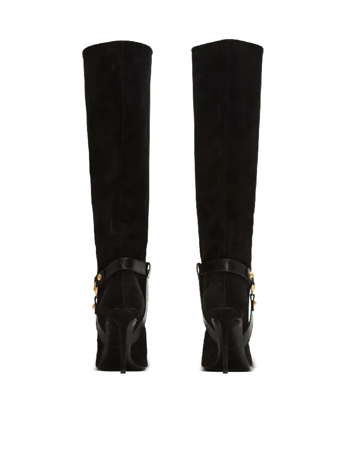 Balmain Slouchy Suede Heeled Eva Boots Black Women Boots