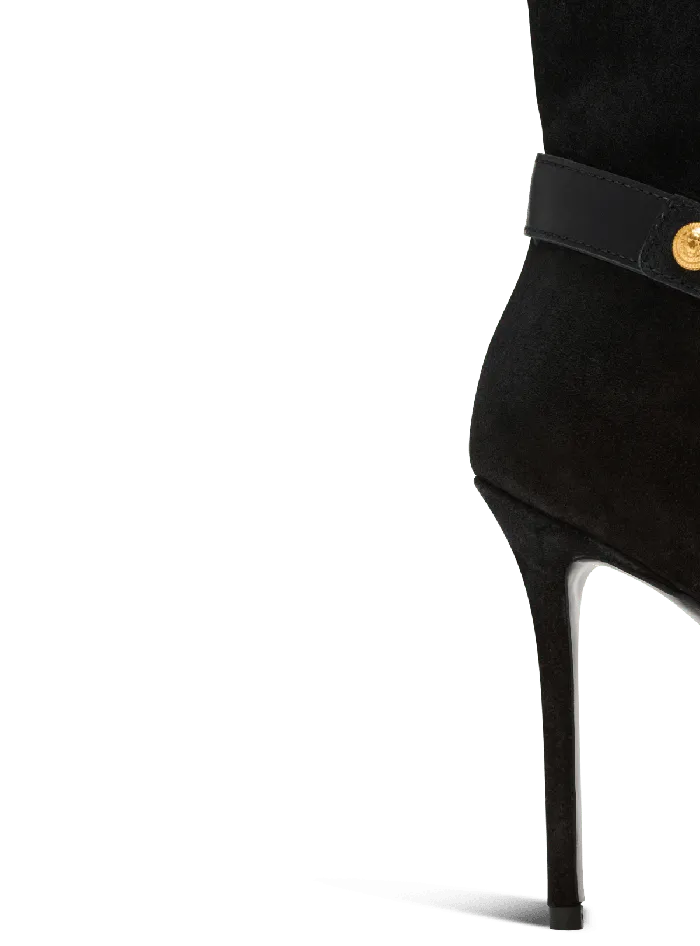 Balmain Slouchy Suede Heeled Eva Boots Black Women Boots