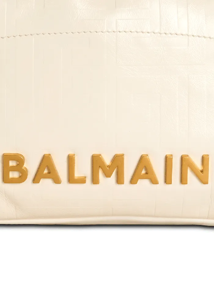 Balmain Small 1945 Soft Bag In Embossed Crackled Calfskin With A PB Labyrinth Monogram White Women Handbags