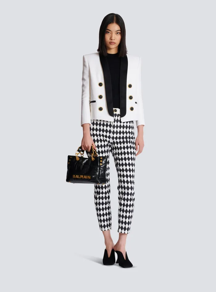 Balmain Small 1945 Soft Tote Bag In Crackled Calfskin Black Women Tote Bags