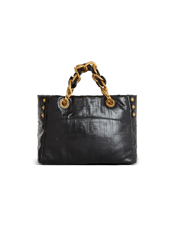 Balmain Small 1945 Soft Tote Bag In Crackled Calfskin Black Women Tote Bags
