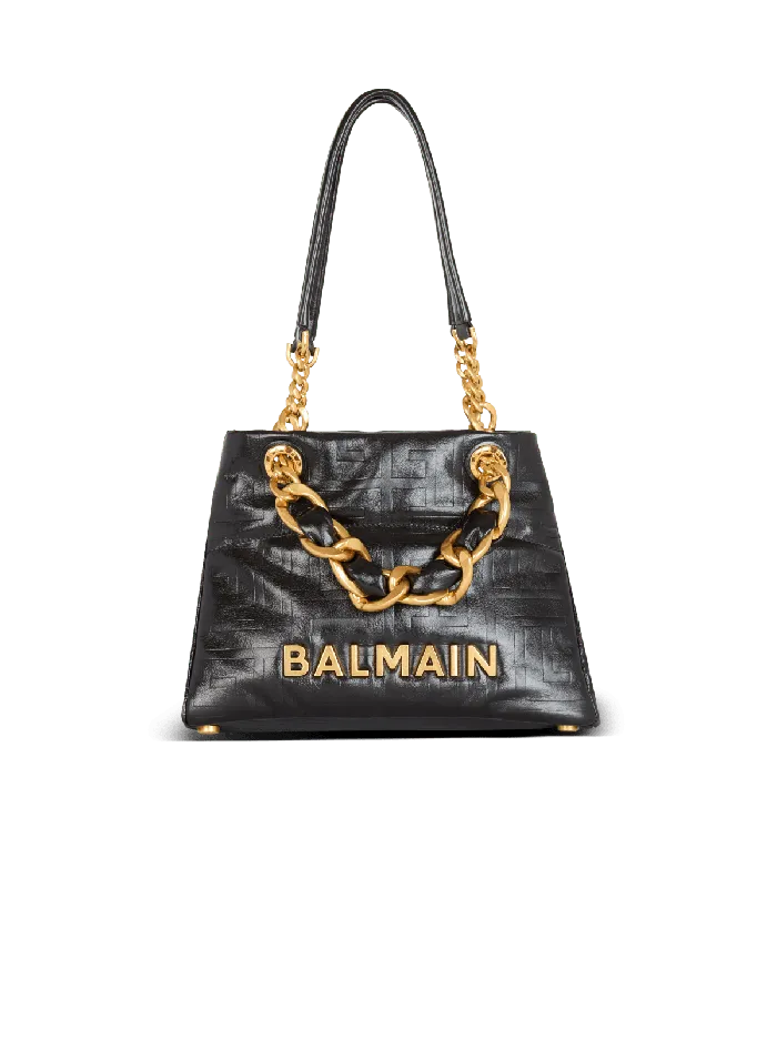 Balmain Small 1945 Soft Tote Bag In Crackled Calfskin Black Women Tote Bags