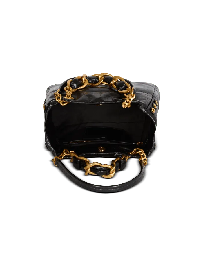 Balmain Small 1945 Soft Tote Bag In Crackled Calfskin Black Women Tote Bags