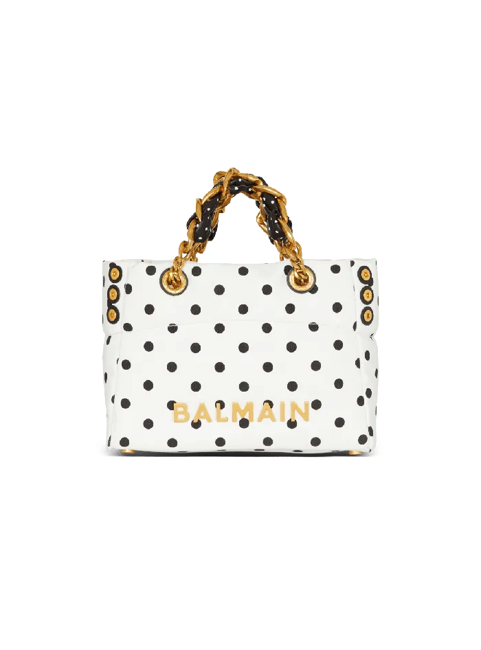 Balmain Small 1945 Soft Tote Bag In Polka Dot Canvas White Women Handbags