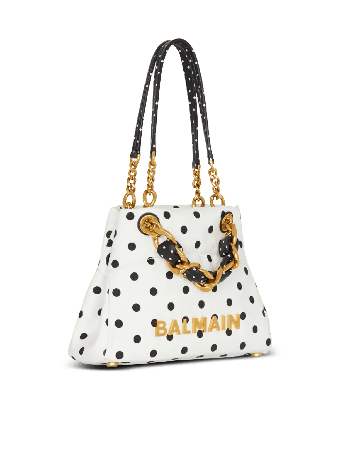Balmain Small 1945 Soft Tote Bag In Polka Dot Canvas White Women Handbags