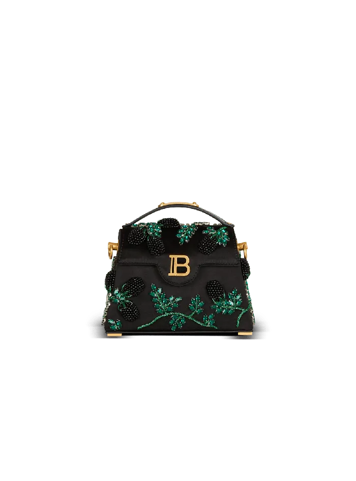 Balmain Small BBuzz Dynasty Bag In Blackberryembroidered Satin Black Women Handbags Balmain Small BBuzz Dynasty Bag In Blackberryembroidered Satin Black Women Handbags