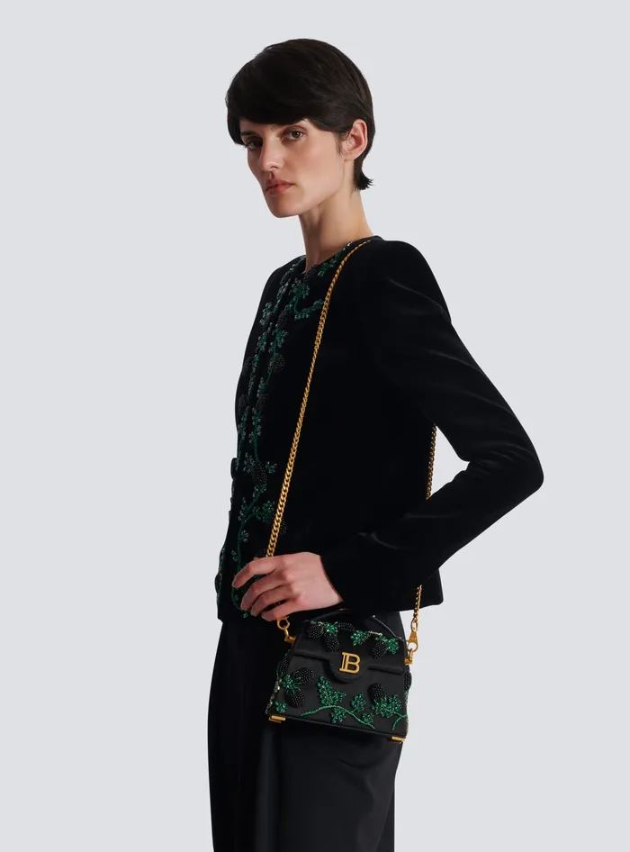 Balmain Small BBuzz Dynasty Bag In Blackberryembroidered Satin Black Women Handbags