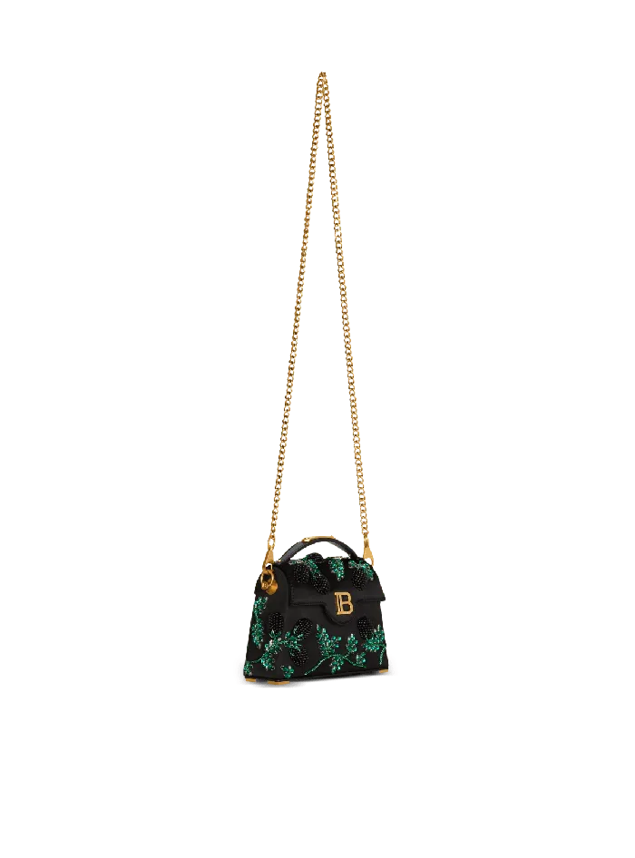 Balmain Small BBuzz Dynasty Bag In Blackberryembroidered Satin Black Women Handbags