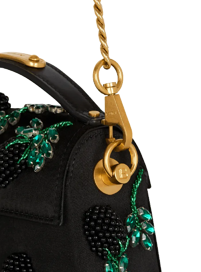 Balmain Small BBuzz Dynasty Bag In Blackberryembroidered Satin Black Women Handbags