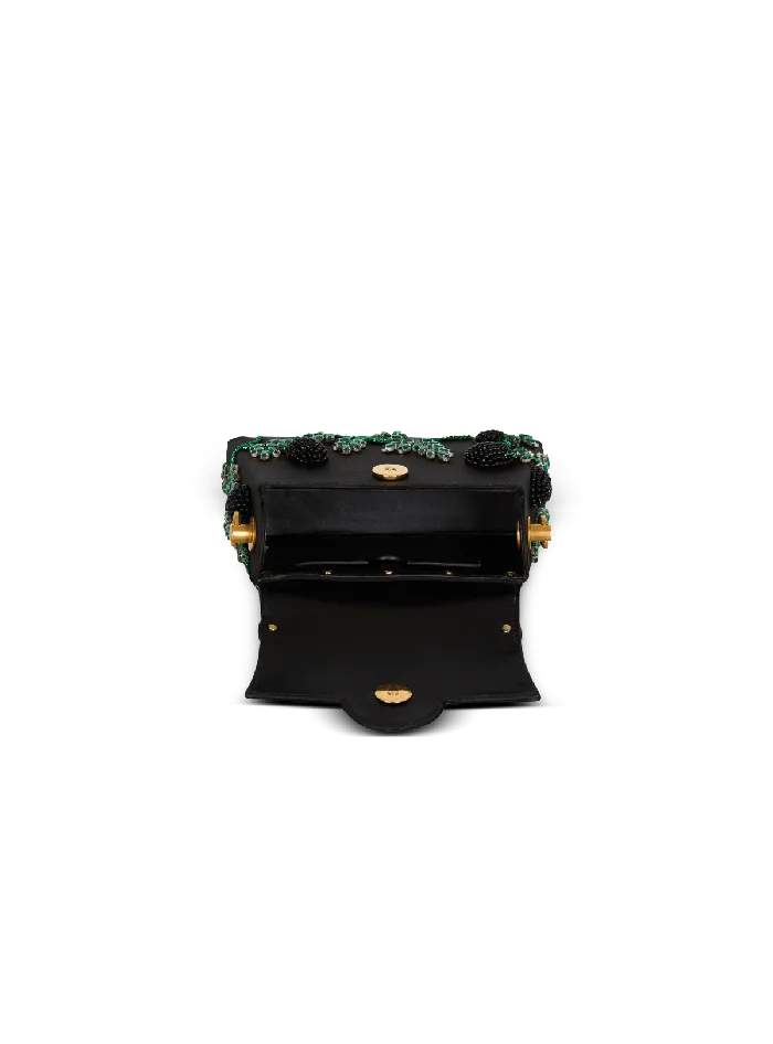 Balmain Small BBuzz Dynasty Bag In Blackberryembroidered Satin Black Women Handbags