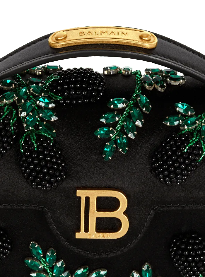 Balmain Small BBuzz Dynasty Bag In Blackberryembroidered Satin Black Women Handbags