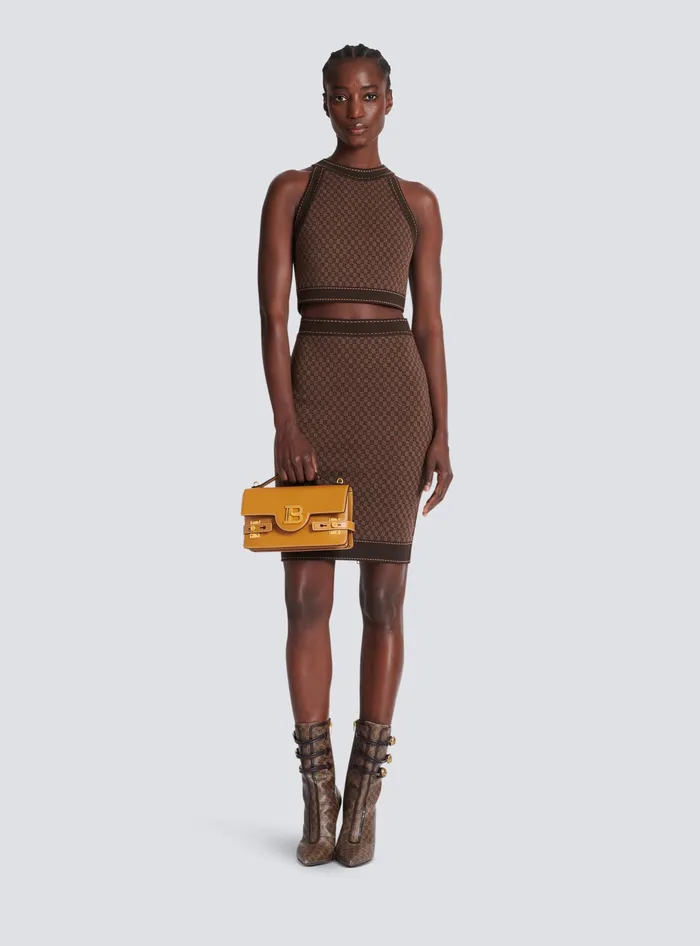 Balmain Smooth Leather BBuzz Shoulder 24 Bag Brown Women Handbags