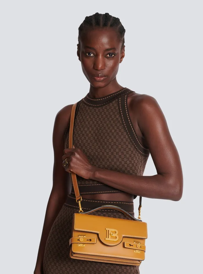 Balmain Smooth Leather BBuzz Shoulder 24 Bag Brown Women Handbags