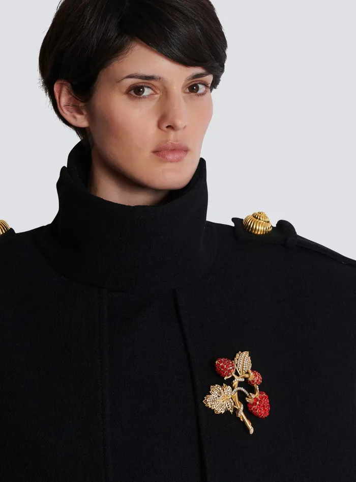 Balmain Strawberry Brooch In Brass And Rhinestones Red Women Fashion Jewelry