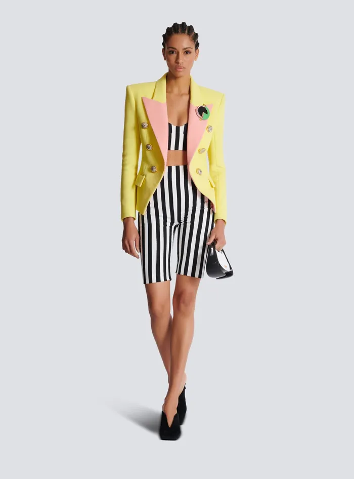 Balmain Striped Crepe Shorts Black Women Trousers And Shorts