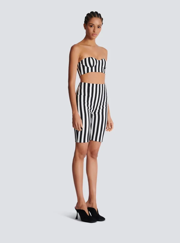 Balmain Striped Crepe Shorts Black Women Trousers And Shorts