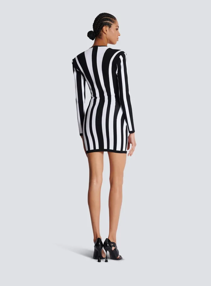 Balmain Striped Knit Dress Black Women Dresses
