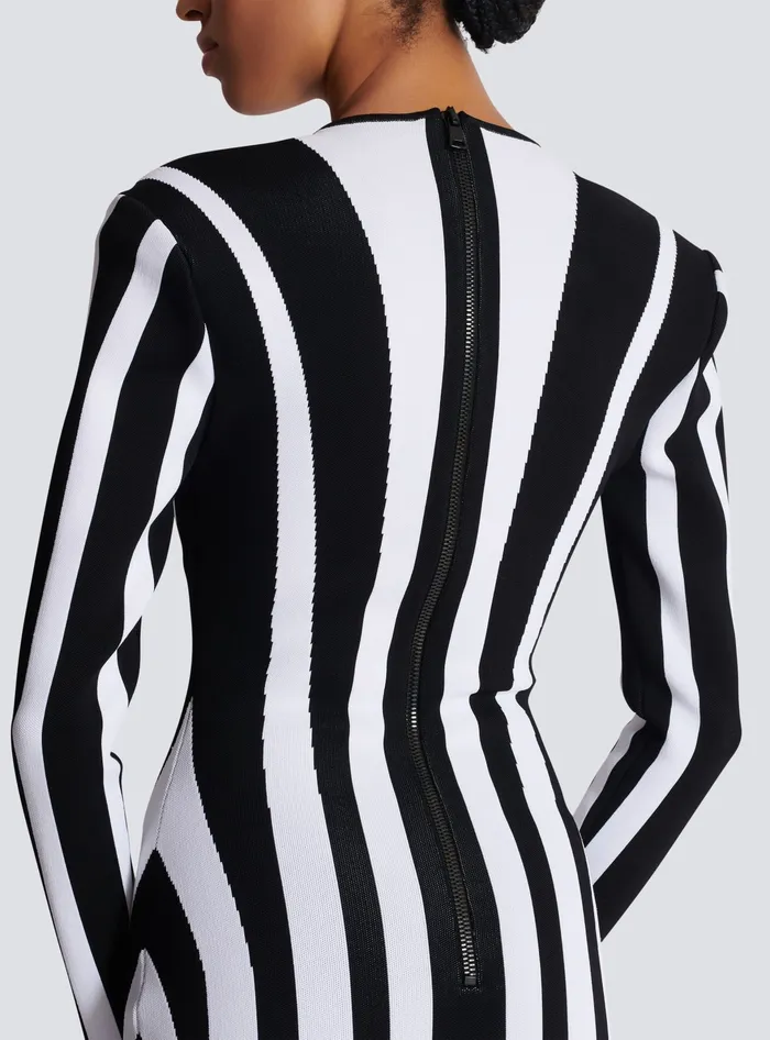Balmain Striped Knit Dress Black Women Dresses