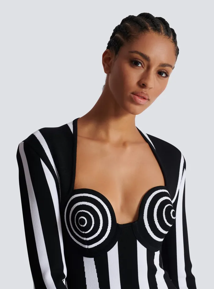 Balmain Striped Knit Dress Black Women Dresses