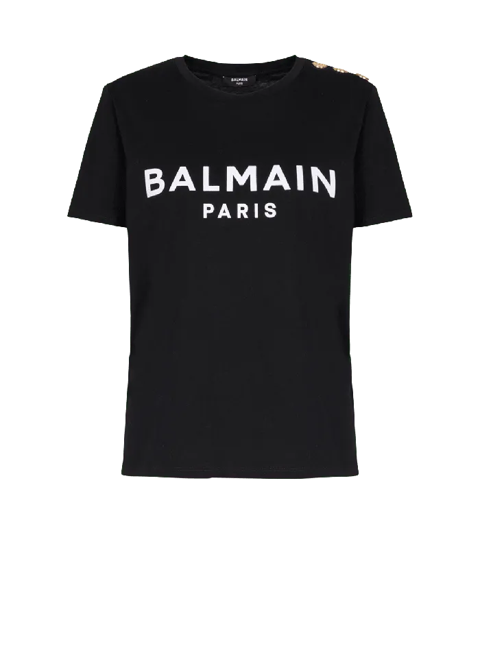 Balmain Tshirt With Paris Print Black Women TShirts