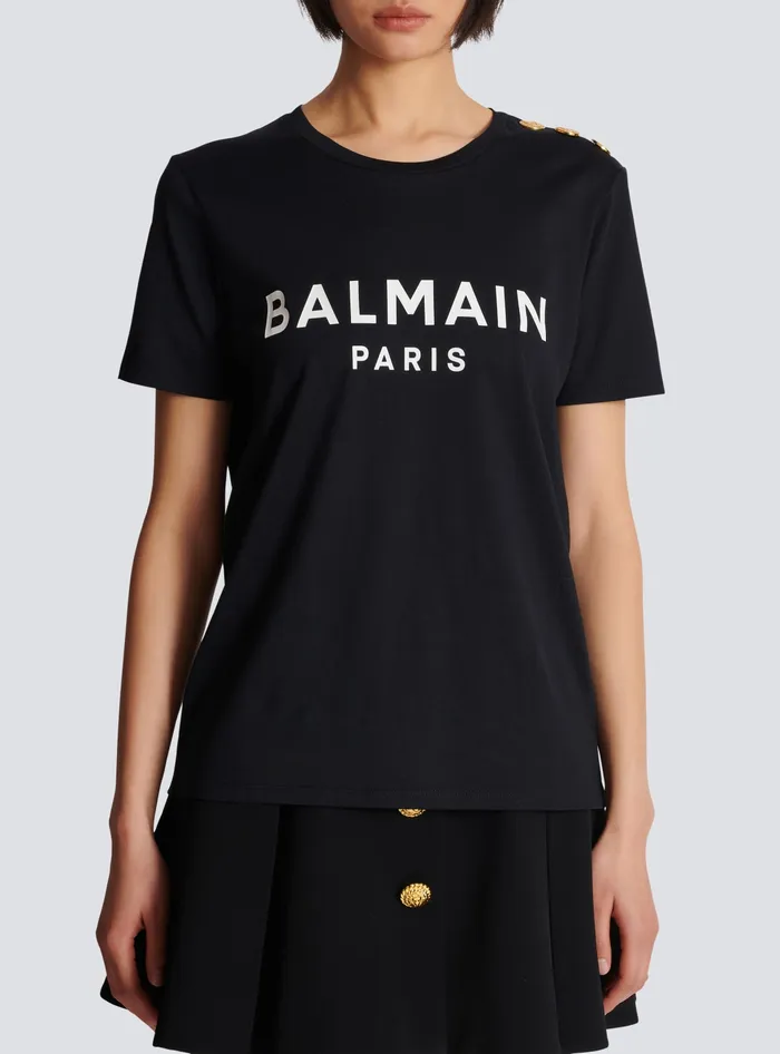 Balmain Tshirt With Paris Print Black Women TShirts