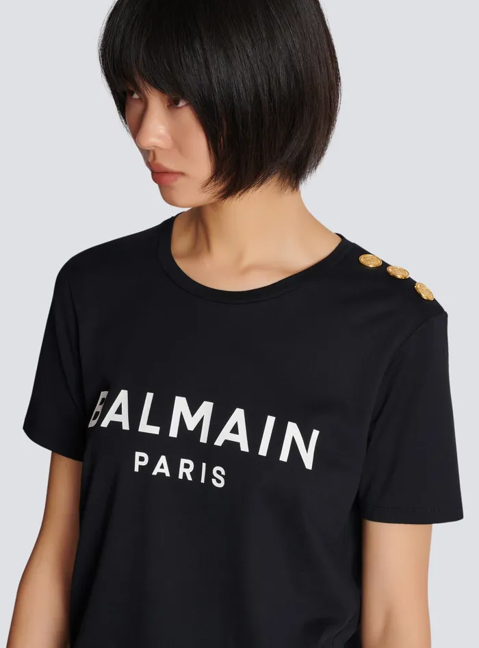 Balmain Tshirt With Paris Print Black Women TShirts
