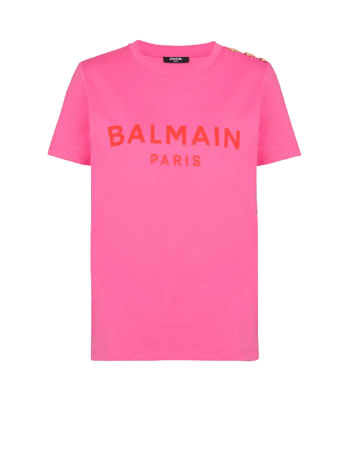 Balmain Tshirt With Paris Print Pink Women TShirts