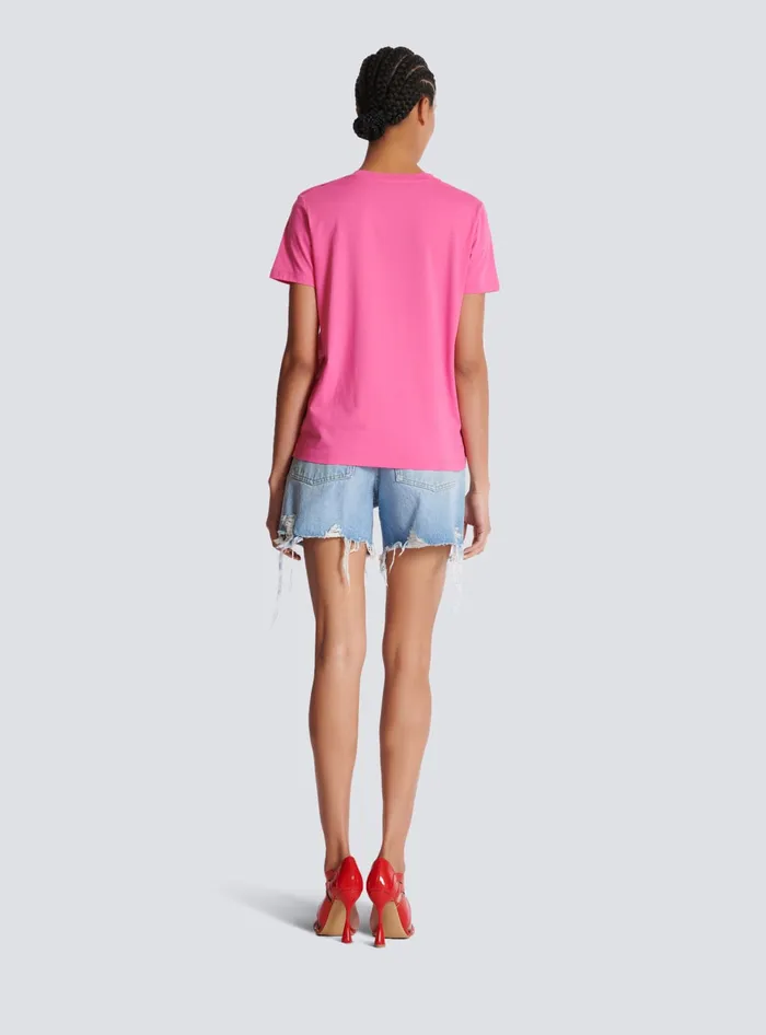 Balmain Tshirt With Paris Print Pink Women TShirts
