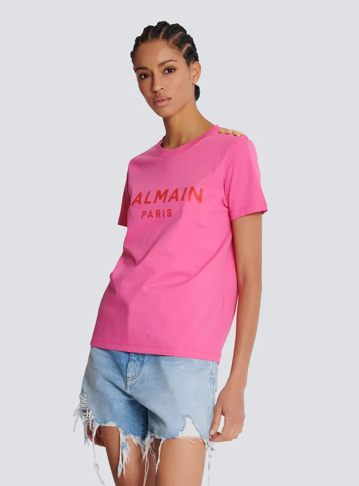 Balmain Tshirt With Paris Print Pink Women TShirts