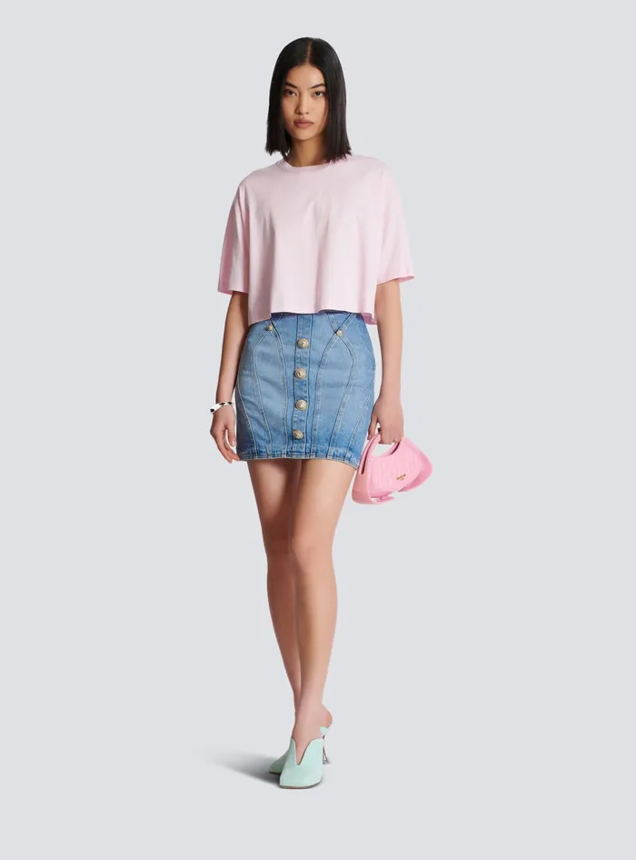 Balmain Tshirt With Signature Embroidery Pink Women TShirts