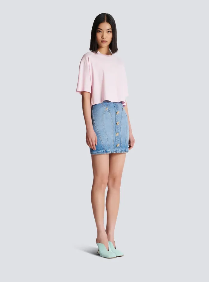 Balmain Tshirt With Signature Embroidery Pink Women TShirts