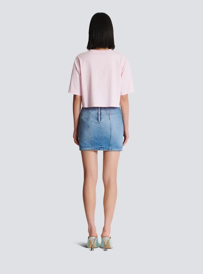 Balmain Tshirt With Signature Embroidery Pink Women TShirts