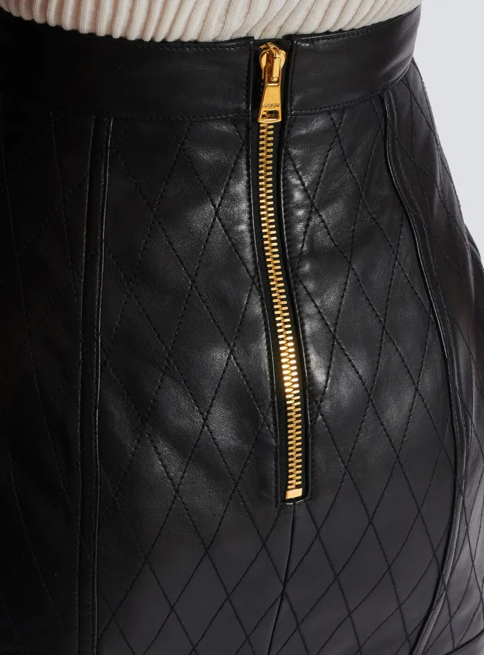 Balmain Topstitched Leather Skirt With Buttons Black Women Skirts