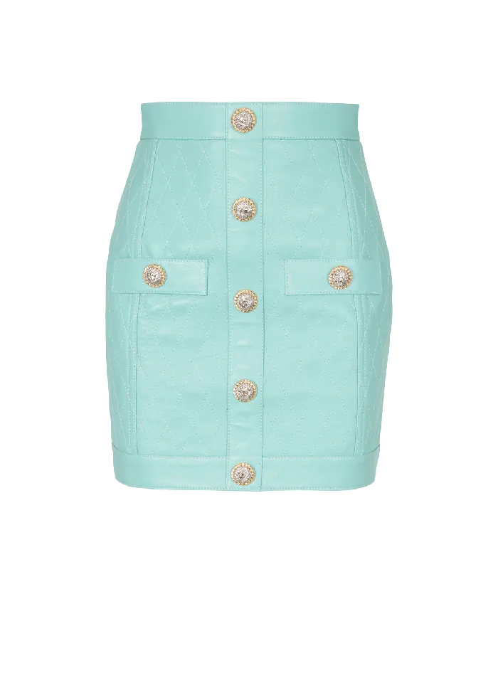 Balmain Topstitched Leather Skirt With Buttons Blue Women Skirts