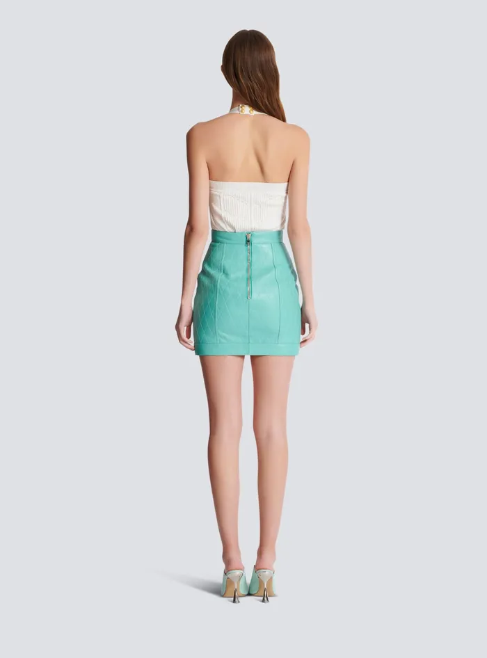Balmain Topstitched Leather Skirt With Buttons Blue Women Skirts
