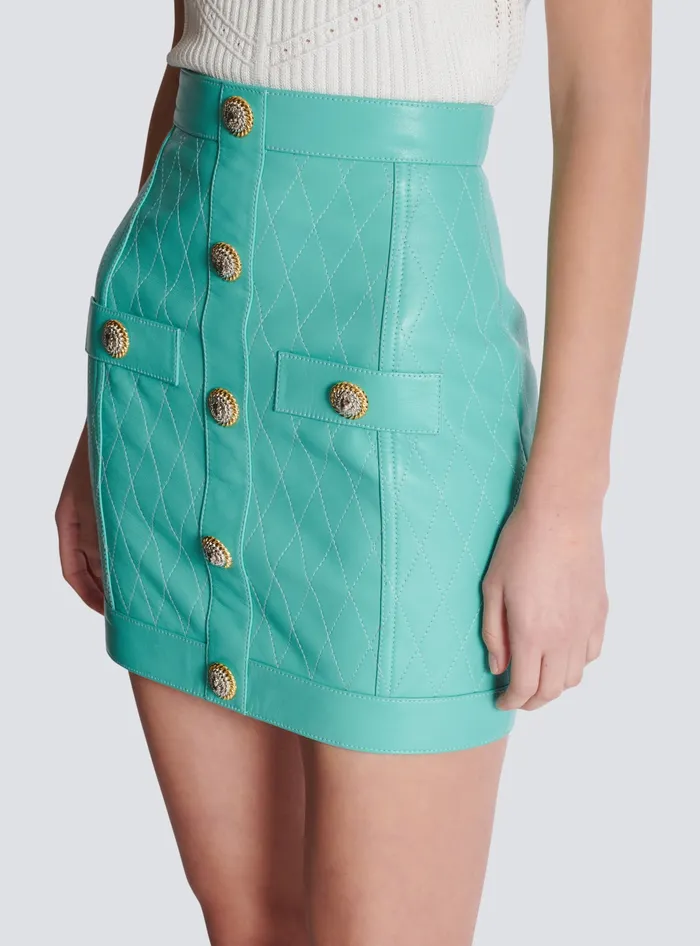 Balmain Topstitched Leather Skirt With Buttons Blue Women Skirts