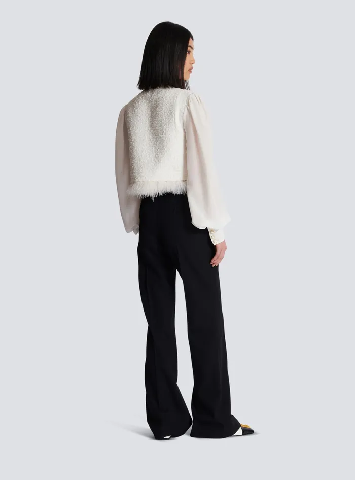 Balmain Tweed And Crepe Jacket White Women Jackets And Blazers
