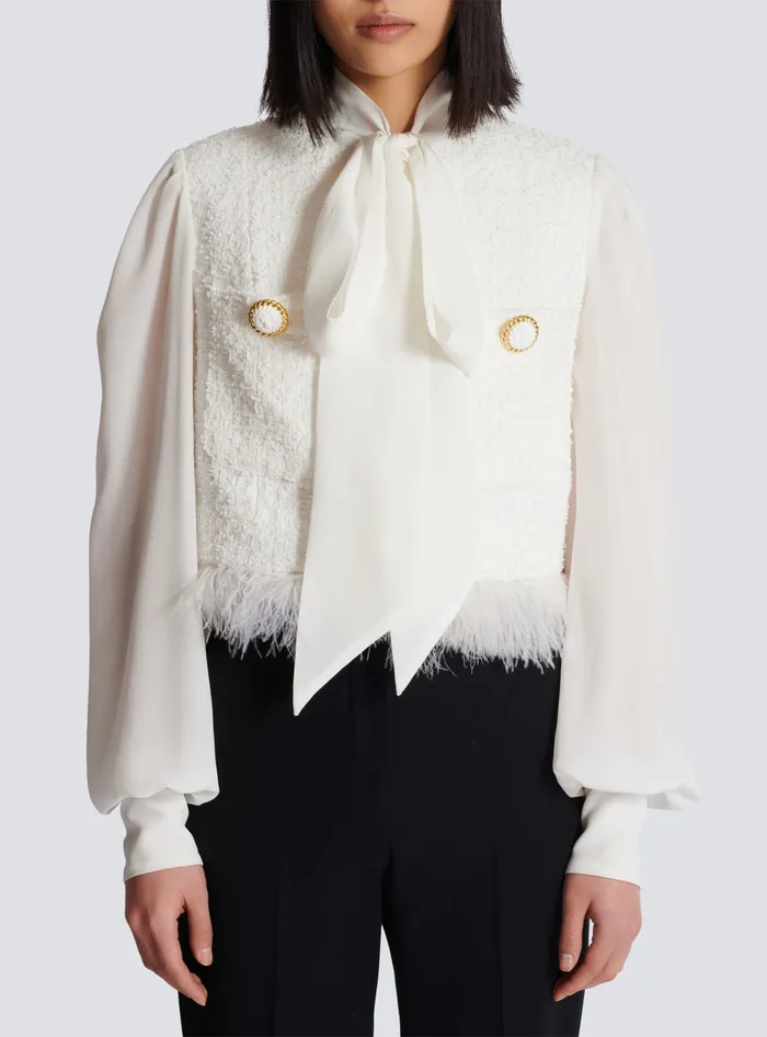 Balmain Tweed And Crepe Jacket White Women Jackets And Blazers