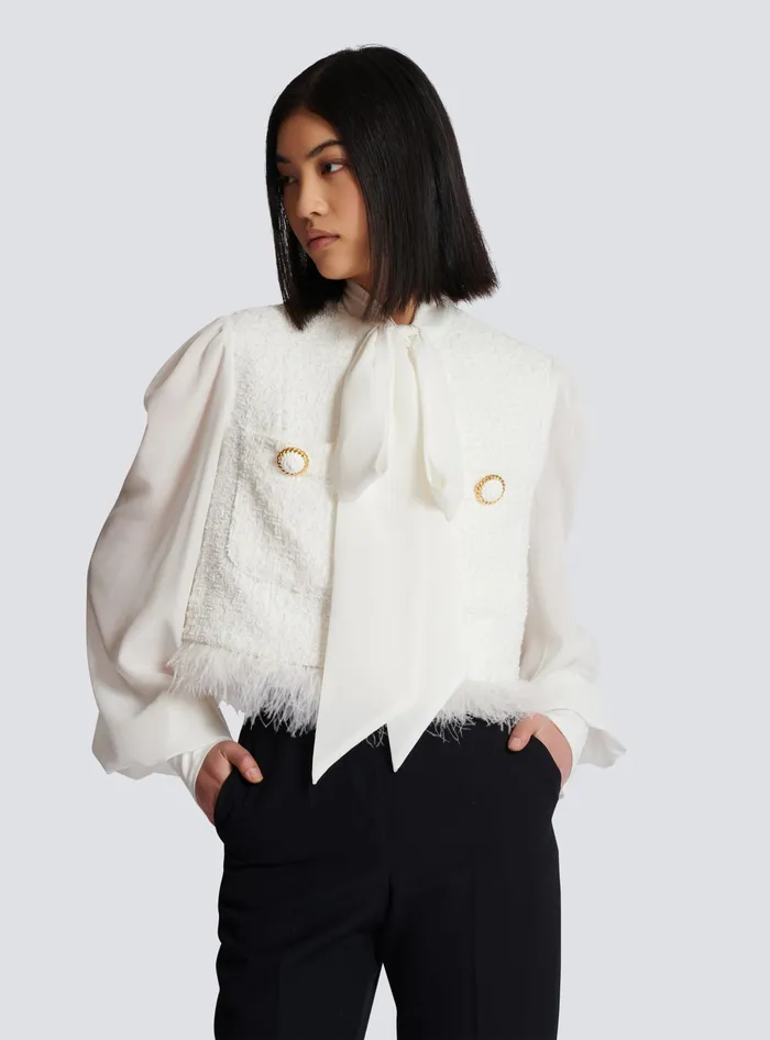 Balmain Tweed And Crepe Jacket White Women Jackets And Blazers