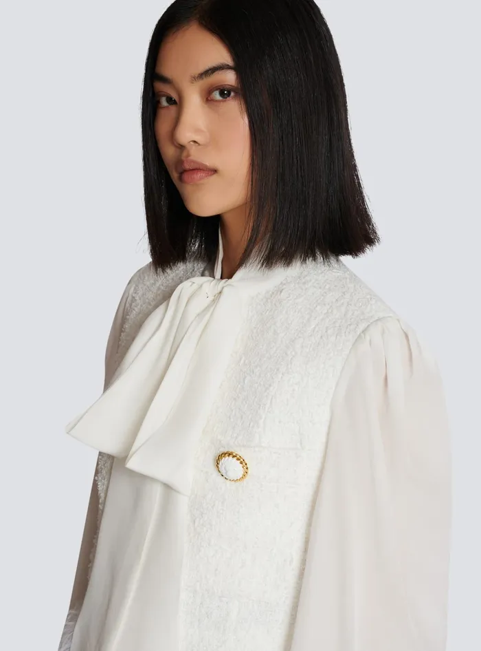 Balmain Tweed And Crepe Jacket White Women Jackets And Blazers