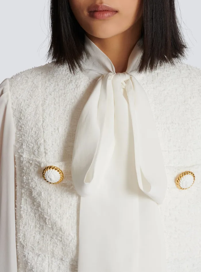 Balmain Tweed And Crepe Jacket White Women Jackets And Blazers