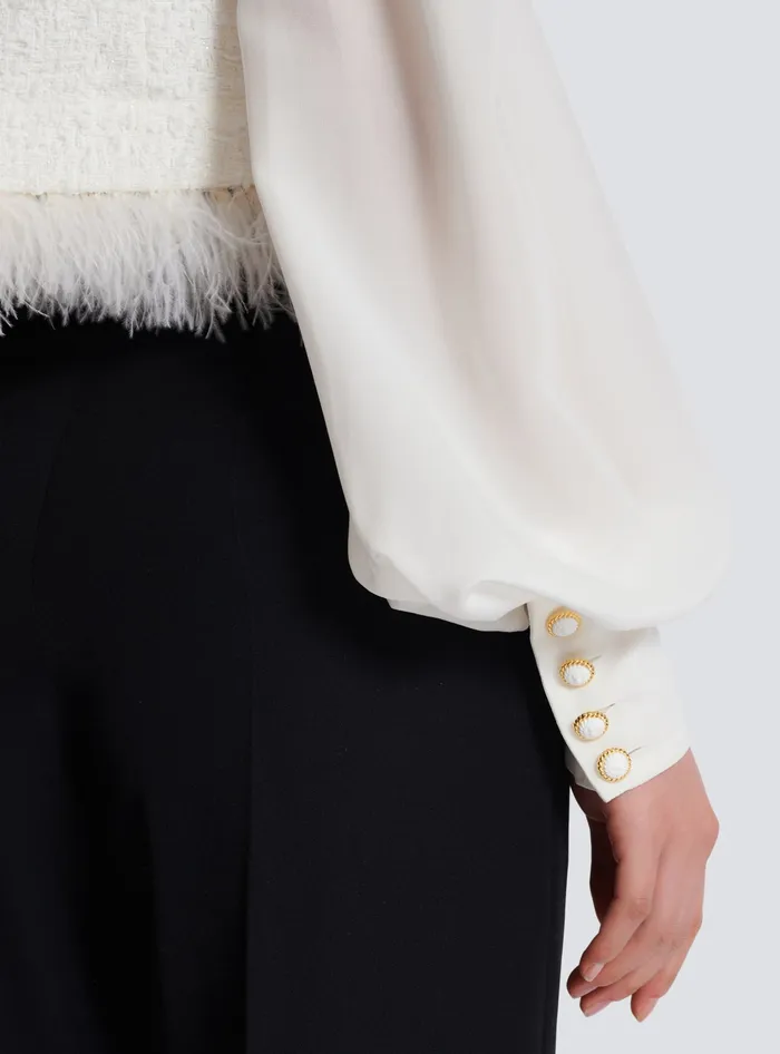 Balmain Tweed And Crepe Jacket White Women Jackets And Blazers