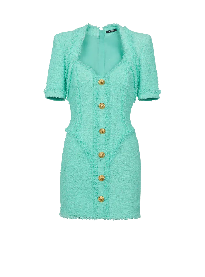 Balmain Tweed Dress With Buttons Blue Women Dresses