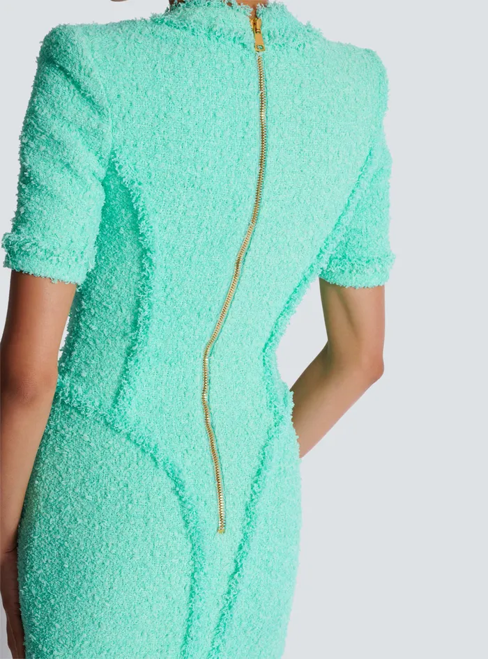 Balmain Tweed Dress With Buttons Blue Women Dresses