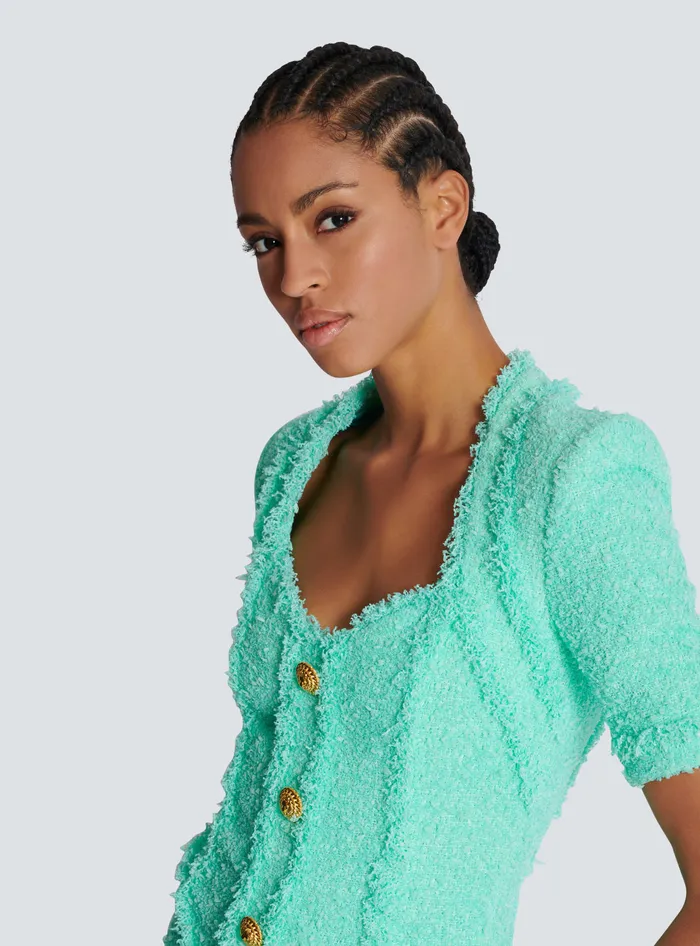 Balmain Tweed Dress With Buttons Blue Women Dresses