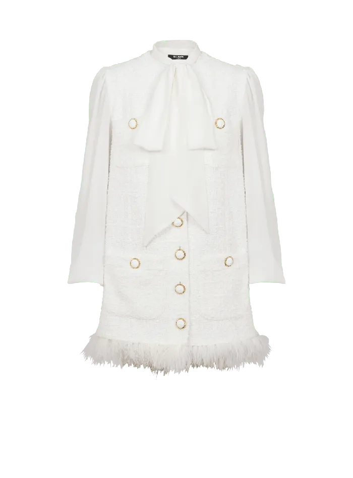 Balmain Tweed Dress With Pussybow Collar White Women Dresses